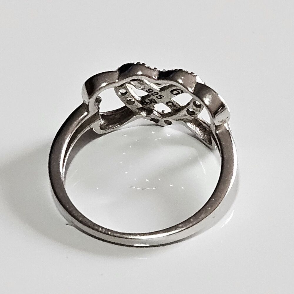 Vintage Bijoux Sterling Triple Hearts Infinity Knot CZ Ring Size 6 I Love You - Picture 11 of 12